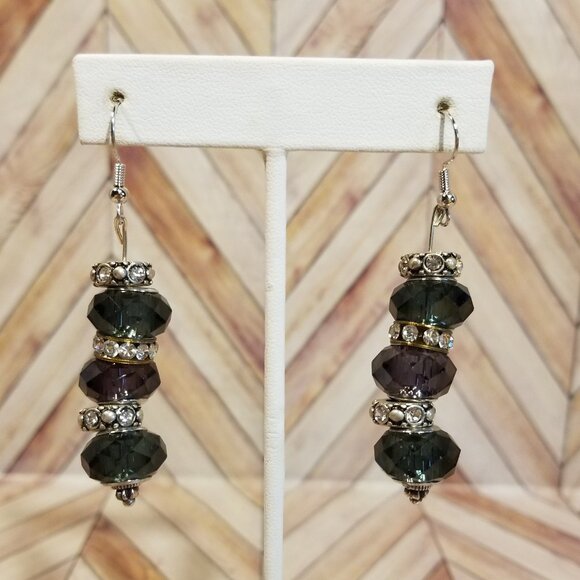 AZ Handmade Designs Jewelry - Gray, Purple, and Silver Beaded Dangling Earrings